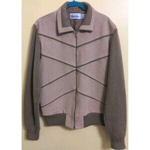 Vintage Repage Men’s Suede Leather Grandpacore Sweater Knit Zip Up Jacket Size L